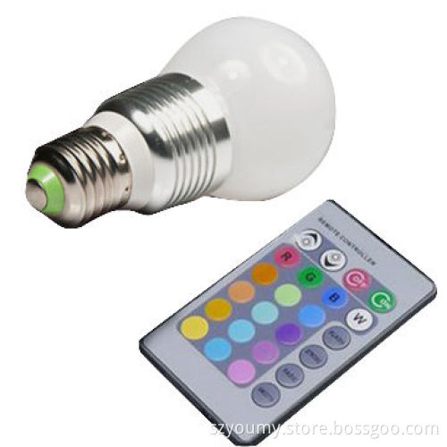 3W E27 RGB Change LED Glass Globe Bulb with 24-key Remote ControlNew